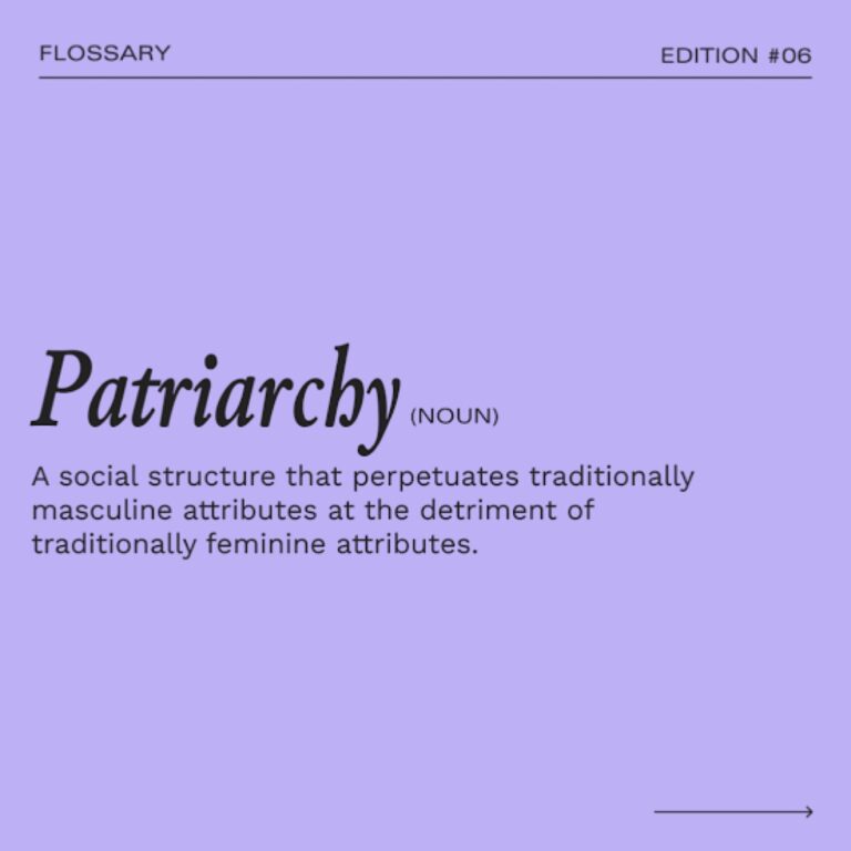A dictionary-style graphic on a lilac background defining patriarchy as a social structure that favours traditionally masculine attributes